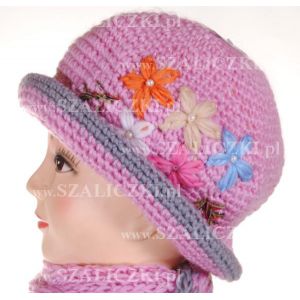 Komplet czapka + szalik kwiatki 020-04