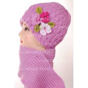 Komplet czapka + szalik naszyte kwiatki 033-03